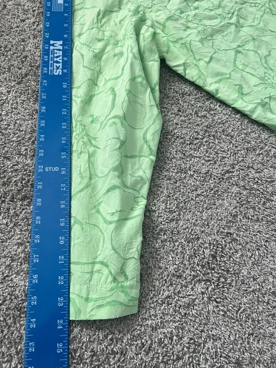 Denim & Co Light Lime Green Textured Button-Down Blouse Sheer Floral Pattern 1X - Picture 7 of 8